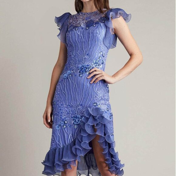 Tadashi Shoji Ruffle Sequin Cocktail Dress CDU24413M Lilac 8 NWT $598
